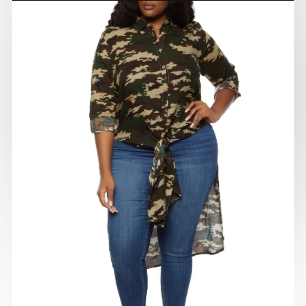 Rainbow Plus Size Camo High low top-2X